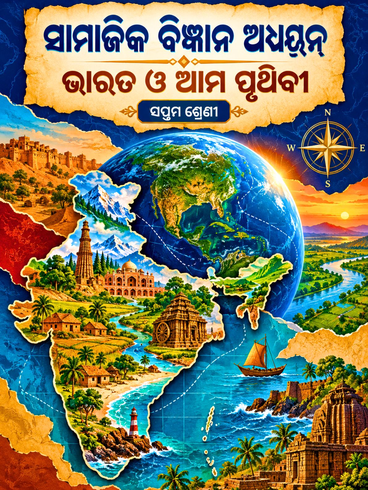ଭାରତ ଓ ଆମ ପୃଥିବୀ (Bharat O Ama Pruthibi) Class Class 7 Social Science Odia Textbook Cover | Free Download | Odisha Books
